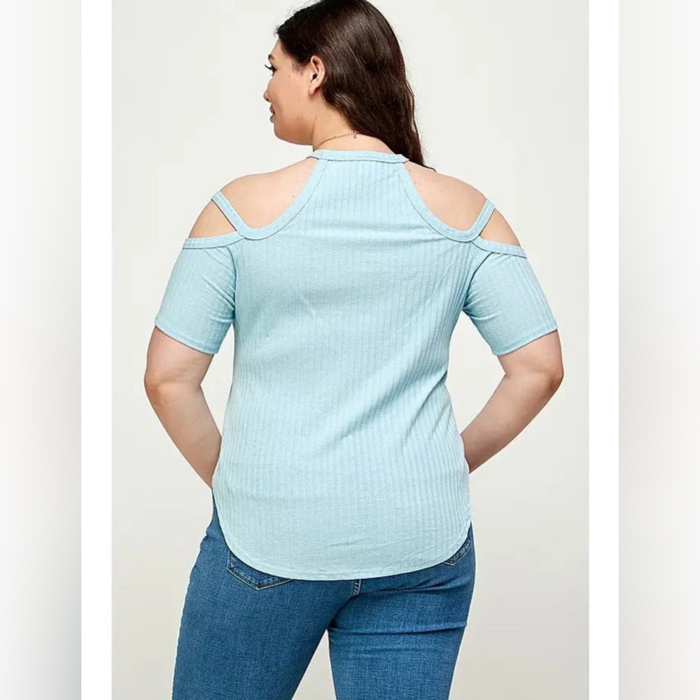 Cut Out Ribbed Cold Shoulder Top - Picture 2 of 5